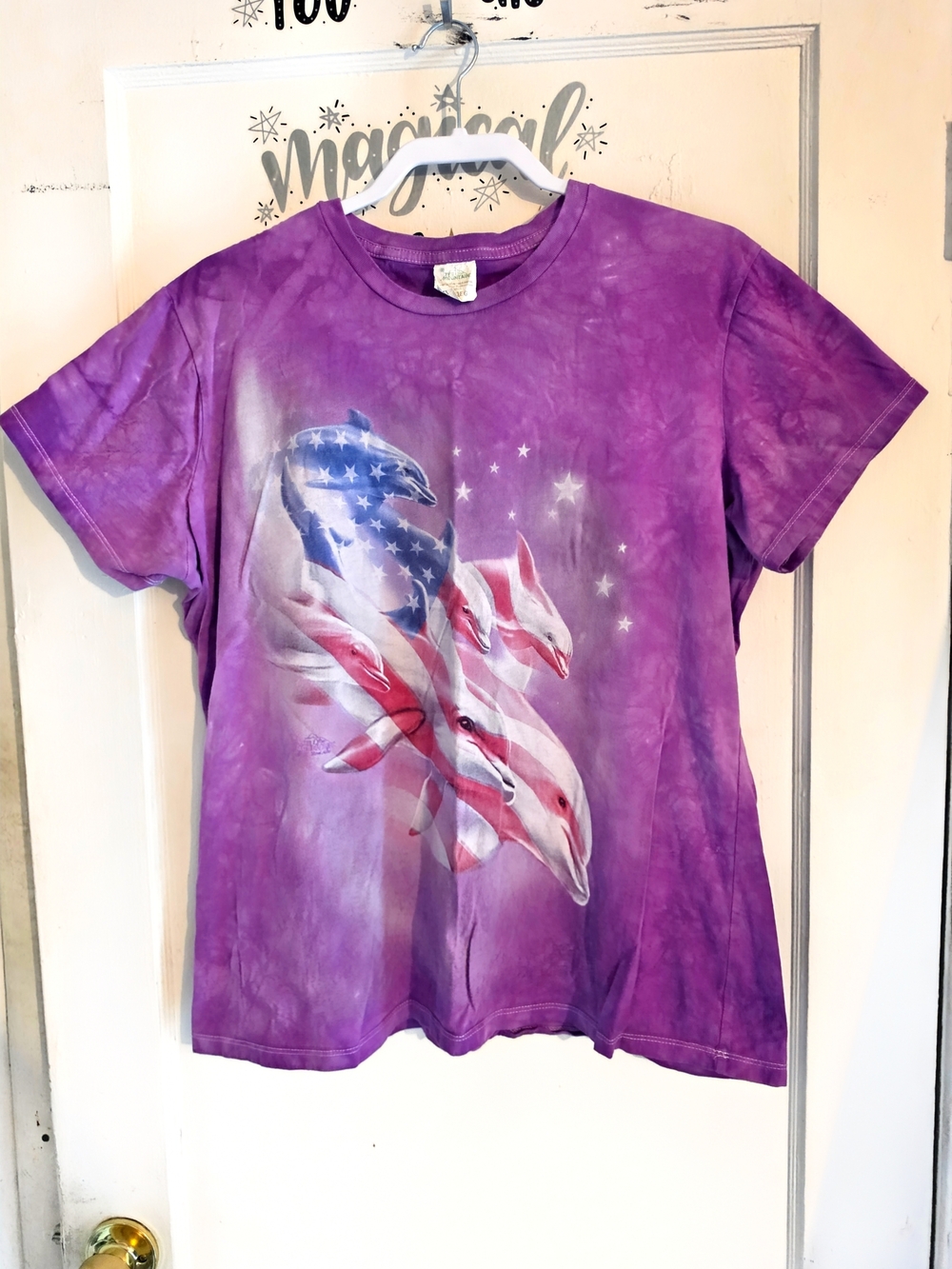 Purple Dolphin Tee With American Flag